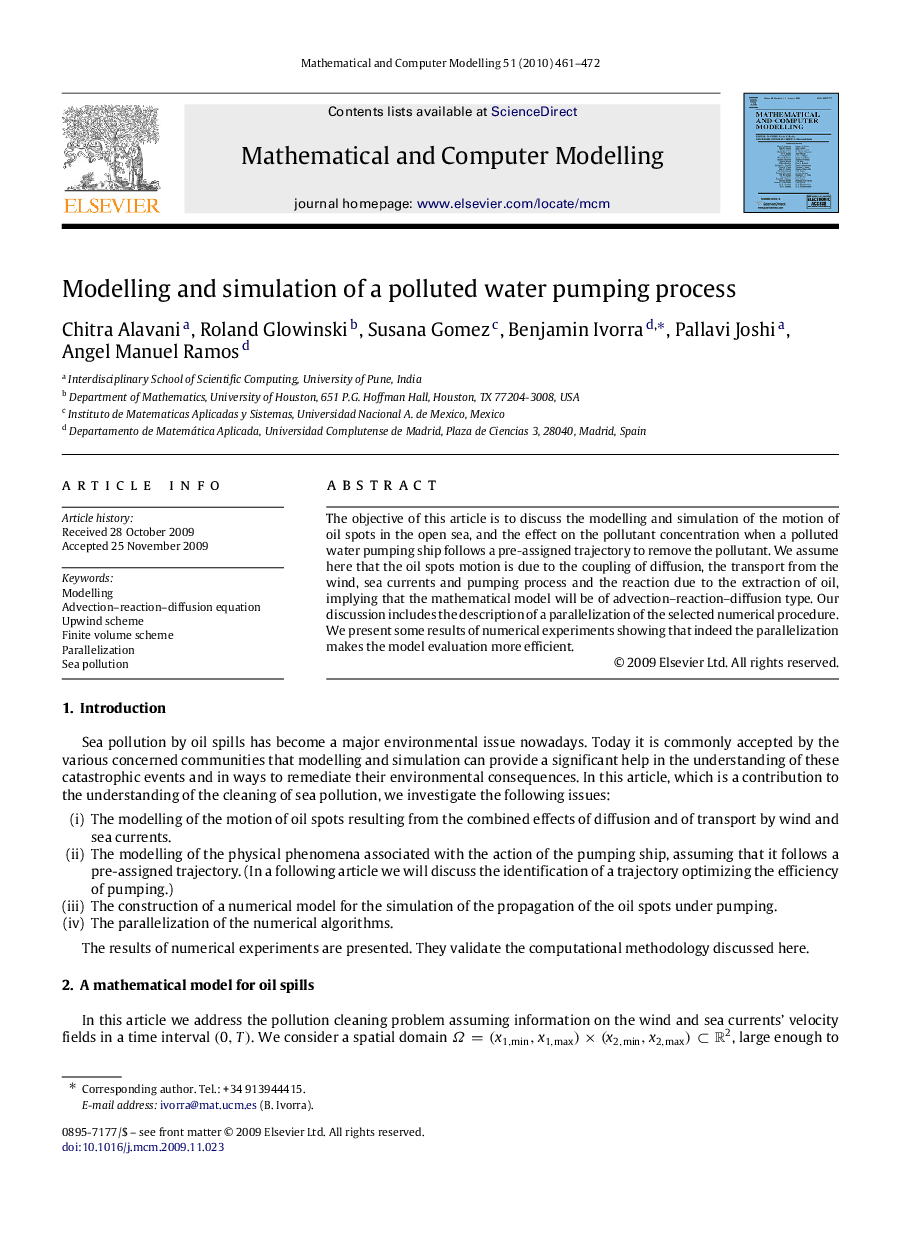 Modelling and simulation of a polluted water pumping process