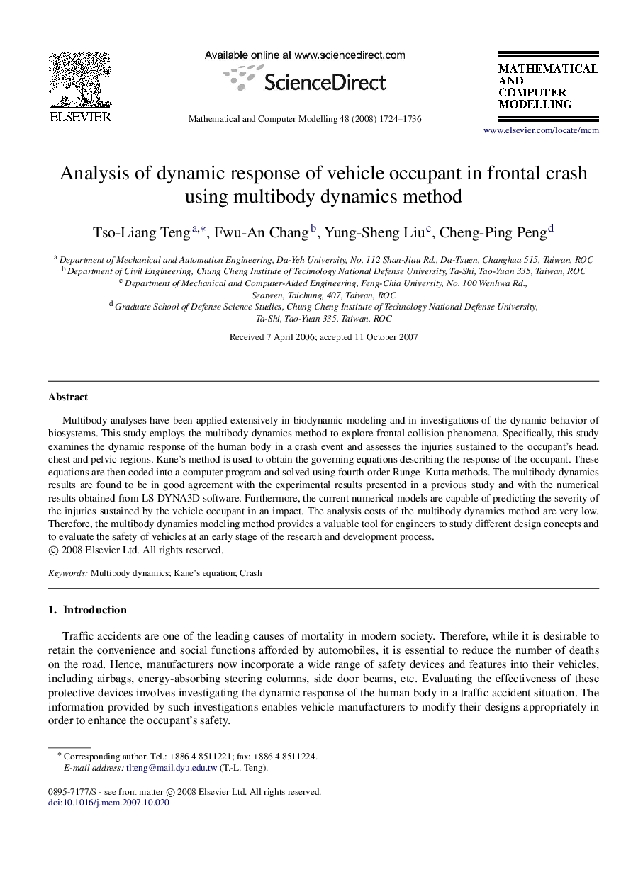 Analysis of dynamic response of vehicle occupant in frontal crash using multibody dynamics method