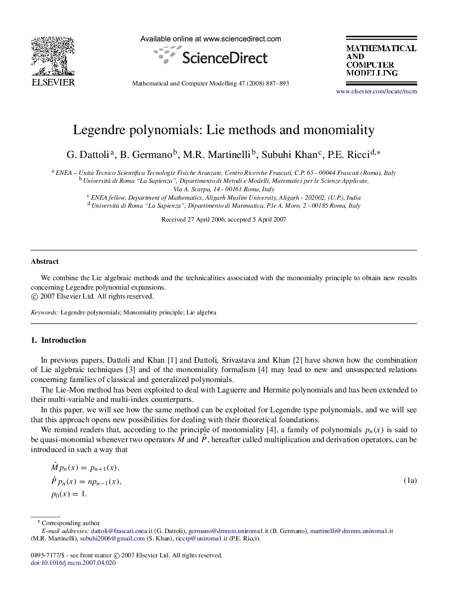 Legendre polynomials: Lie methods and monomiality