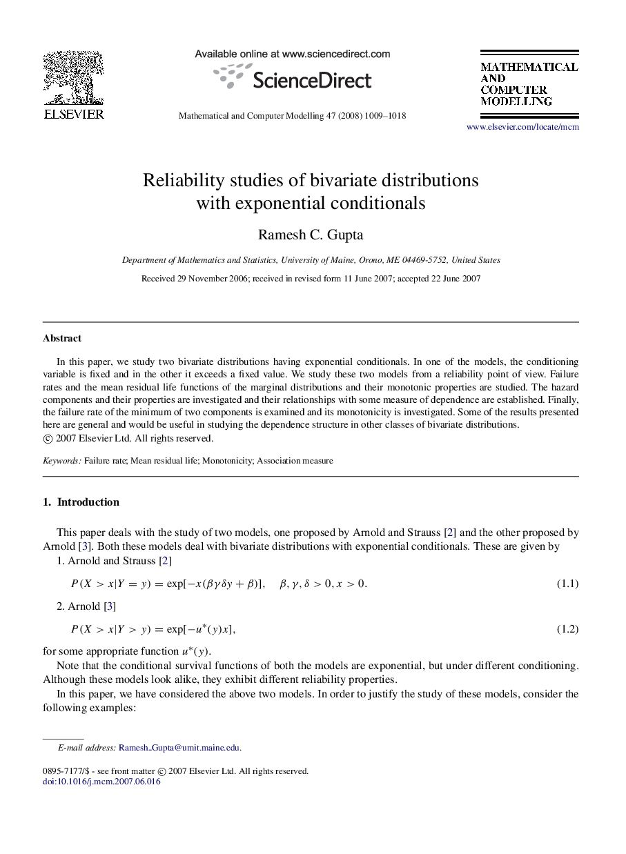 Reliability studies of bivariate distributions with exponential conditionals