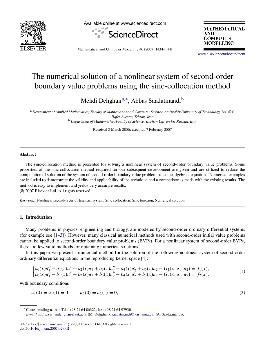 The numerical solution of a nonlinear system of second-order boundary value problems using the sinc-collocation method