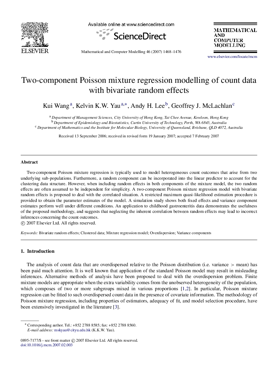 Two-component Poisson mixture regression modelling of count data with bivariate random effects