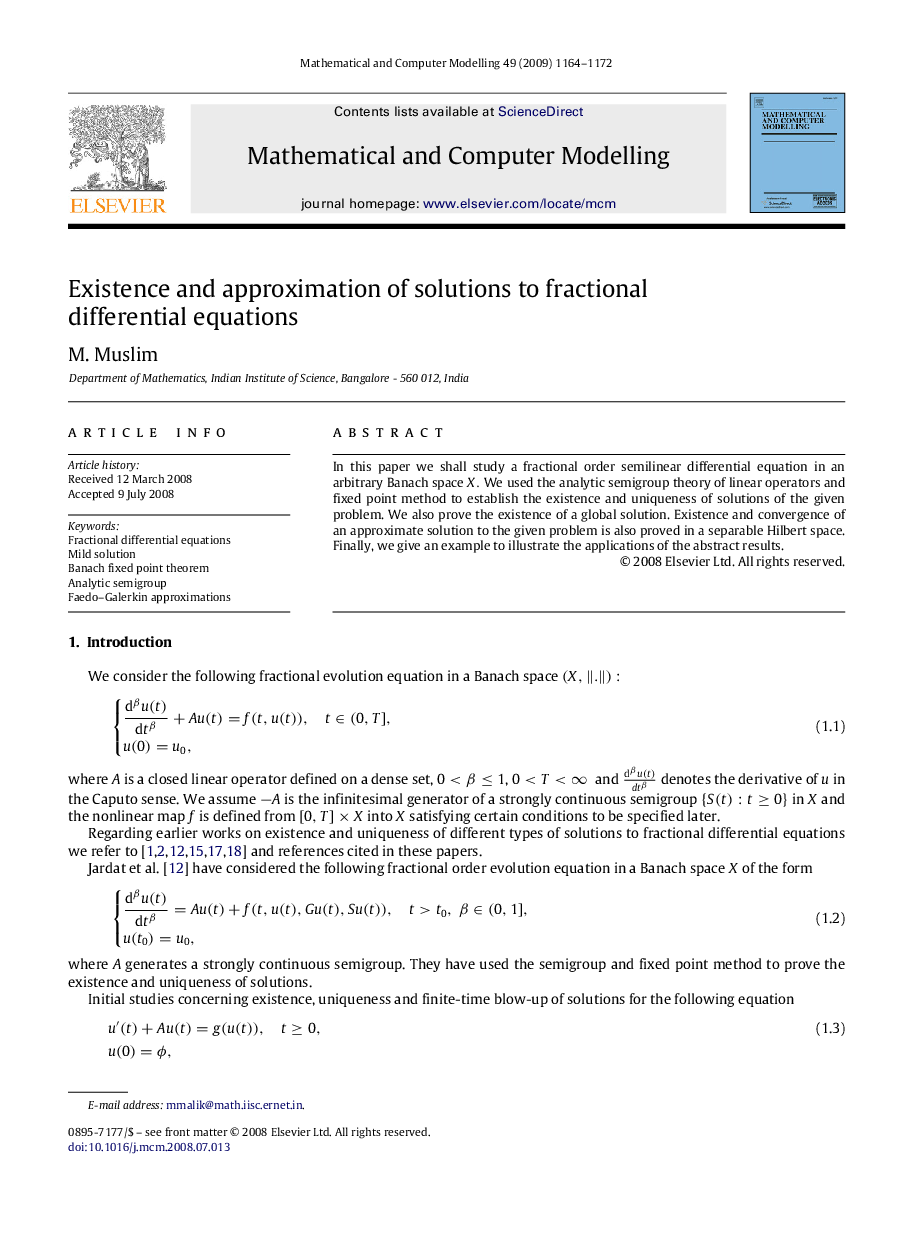 Existence and approximation of solutions to fractional differential equations