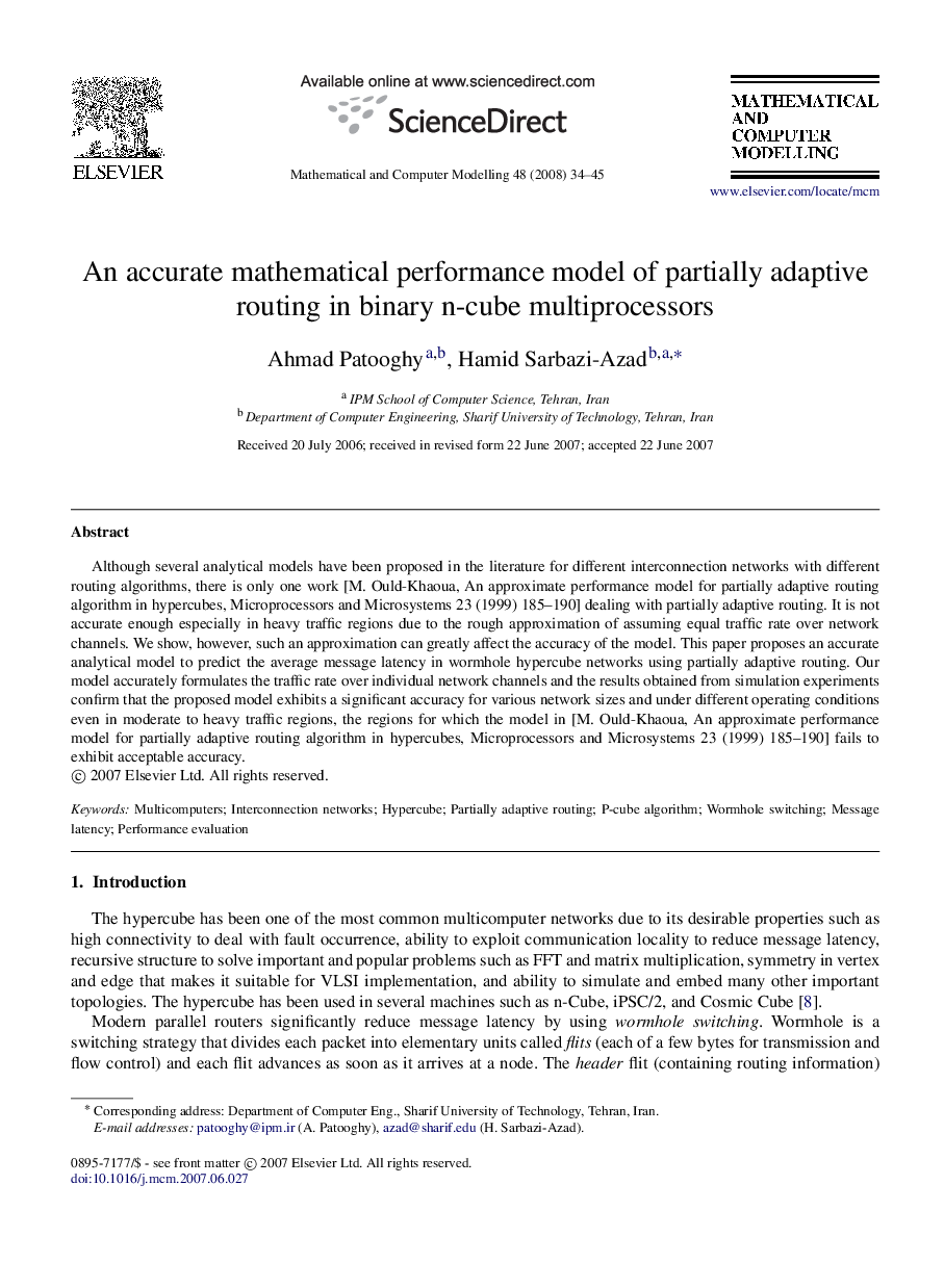 An accurate mathematical performance model of partially adaptive routing in binary n-cube multiprocessors