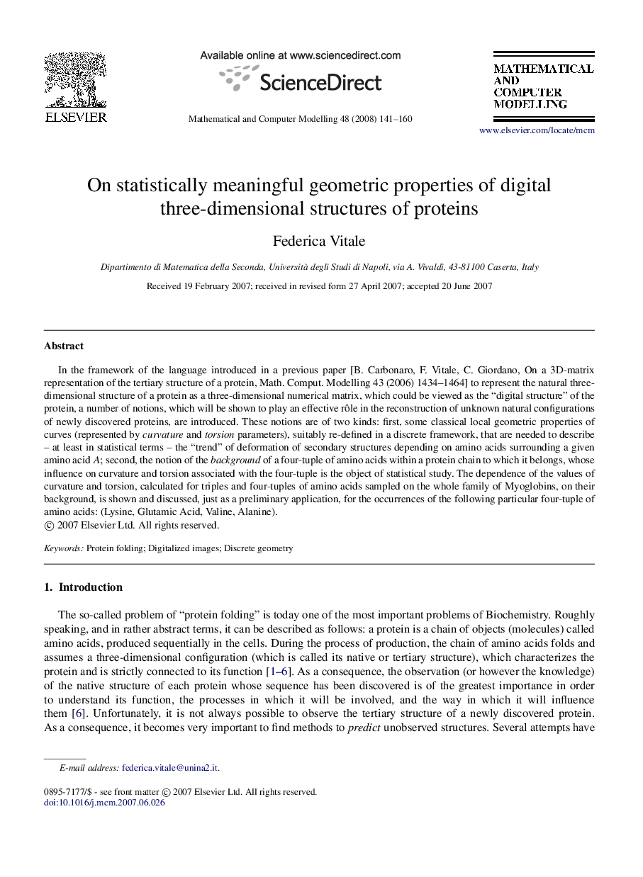 On statistically meaningful geometric properties of digital three-dimensional structures of proteins