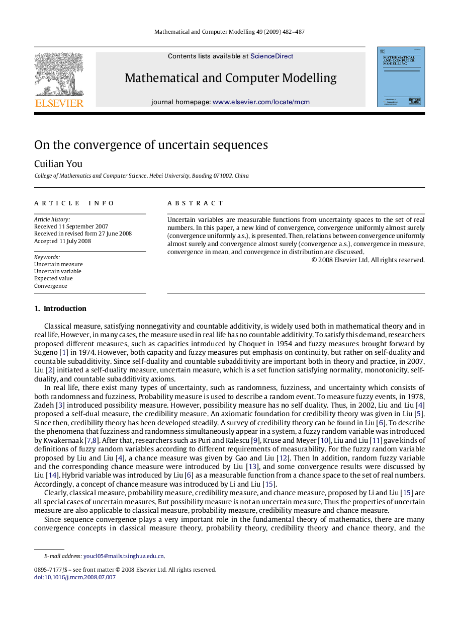 On the convergence of uncertain sequences