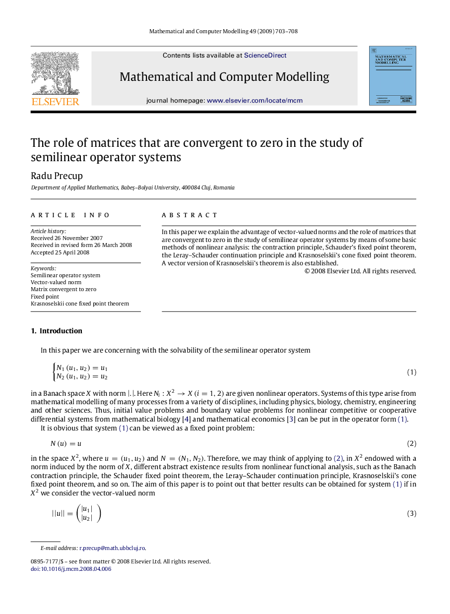 The role of matrices that are convergent to zero in the study of semilinear operator systems