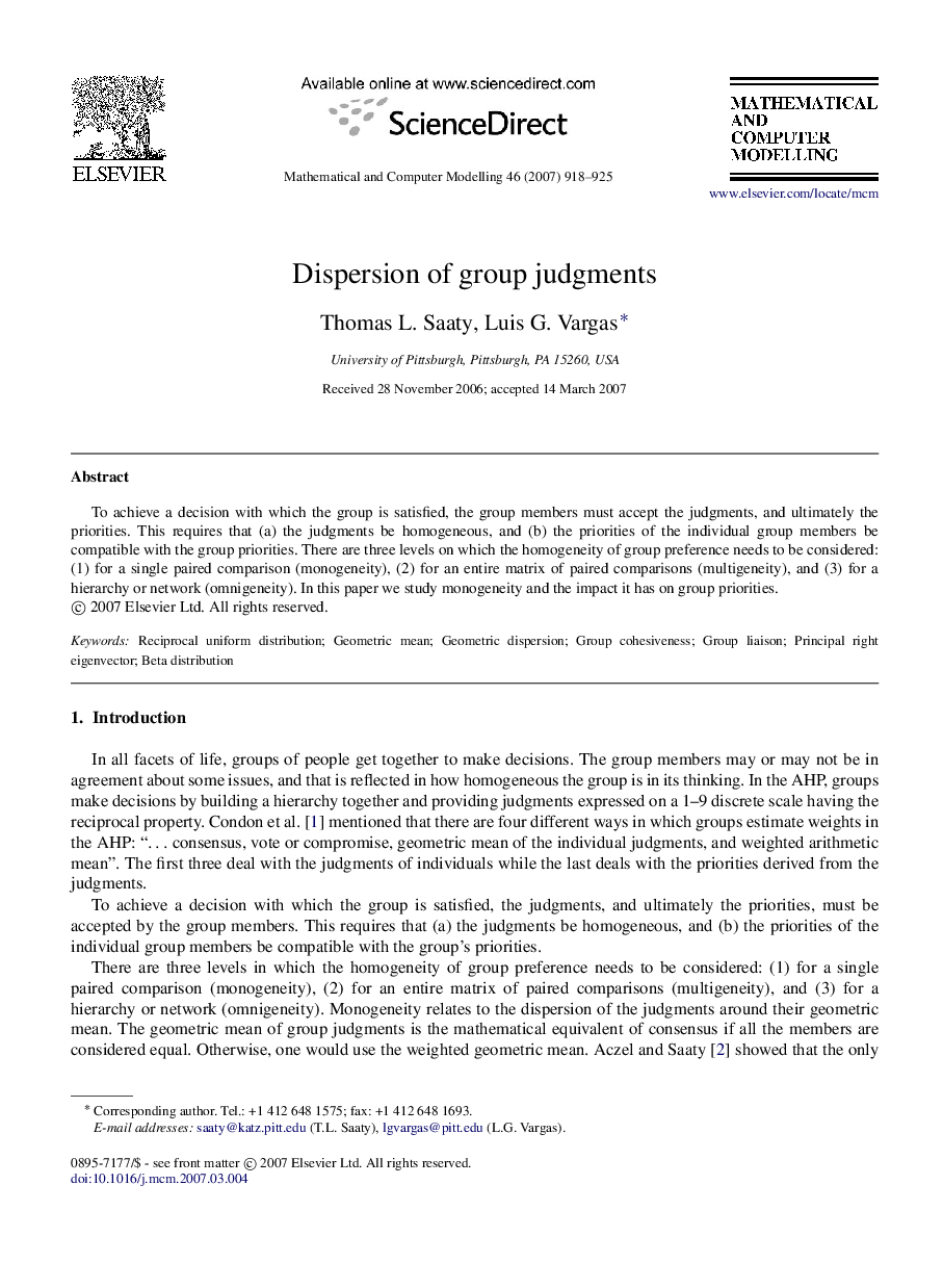 Dispersion of group judgments