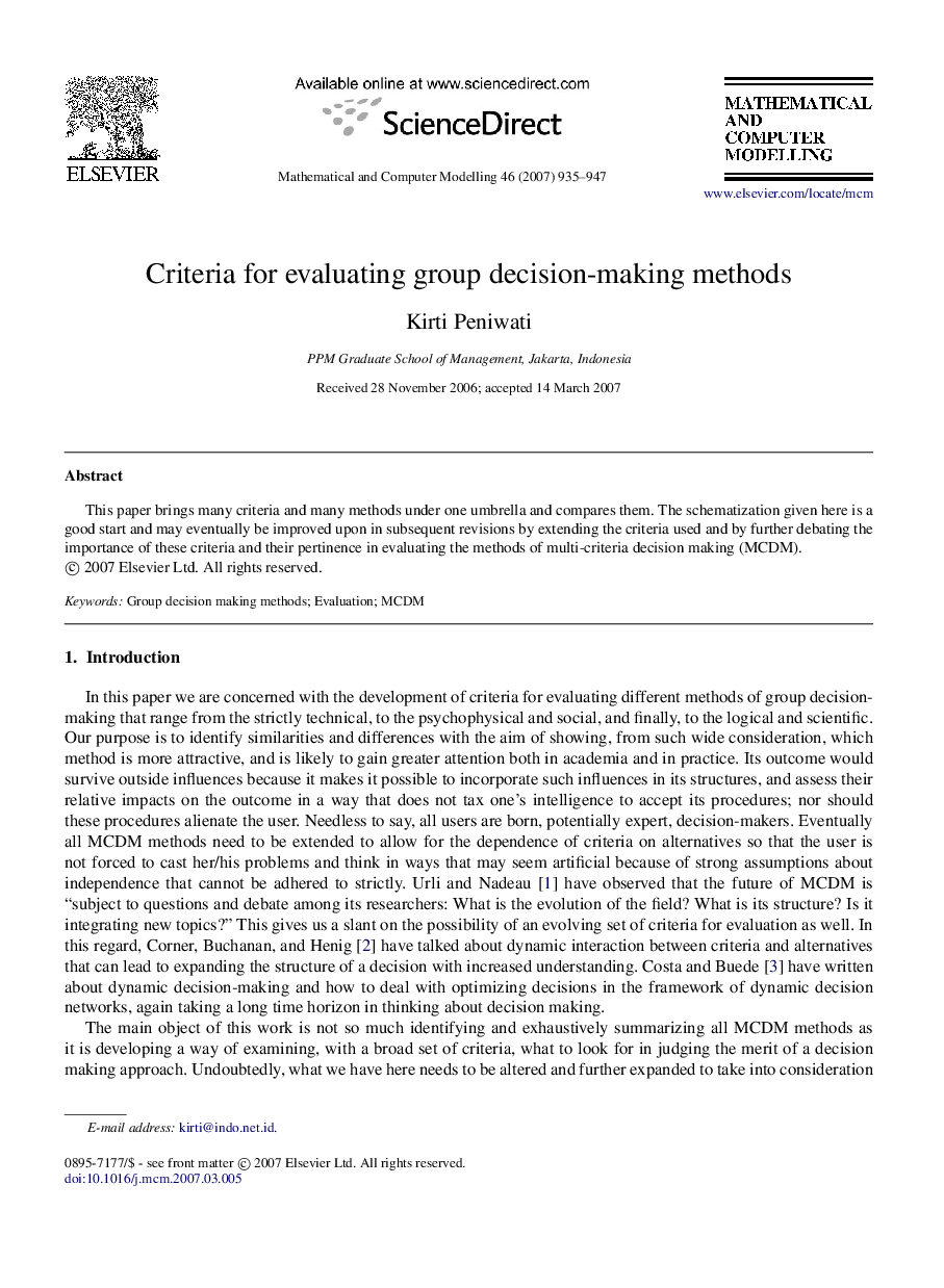 Criteria for evaluating group decision-making methods