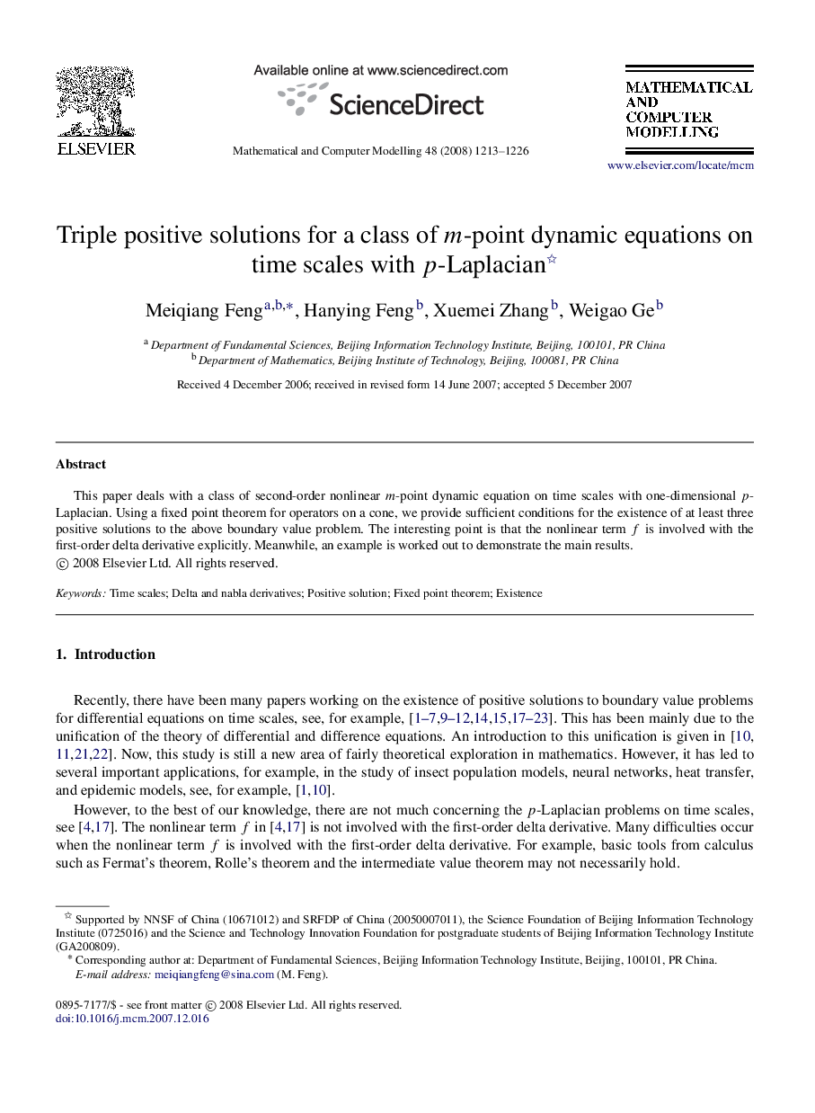 Triple positive solutions for a class of mm-point dynamic equations on time scales with pp-Laplacian 