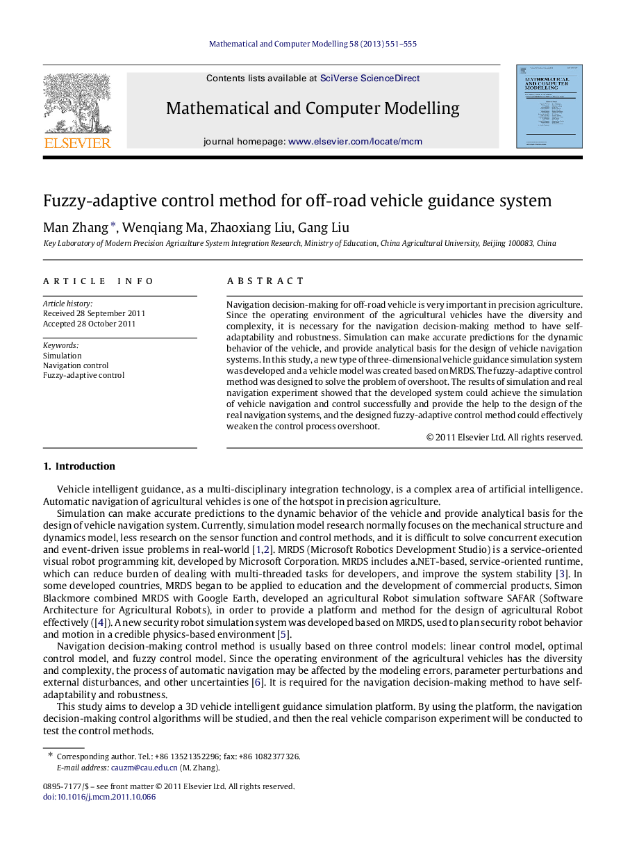 Fuzzy-adaptive control method for off-road vehicle guidance system