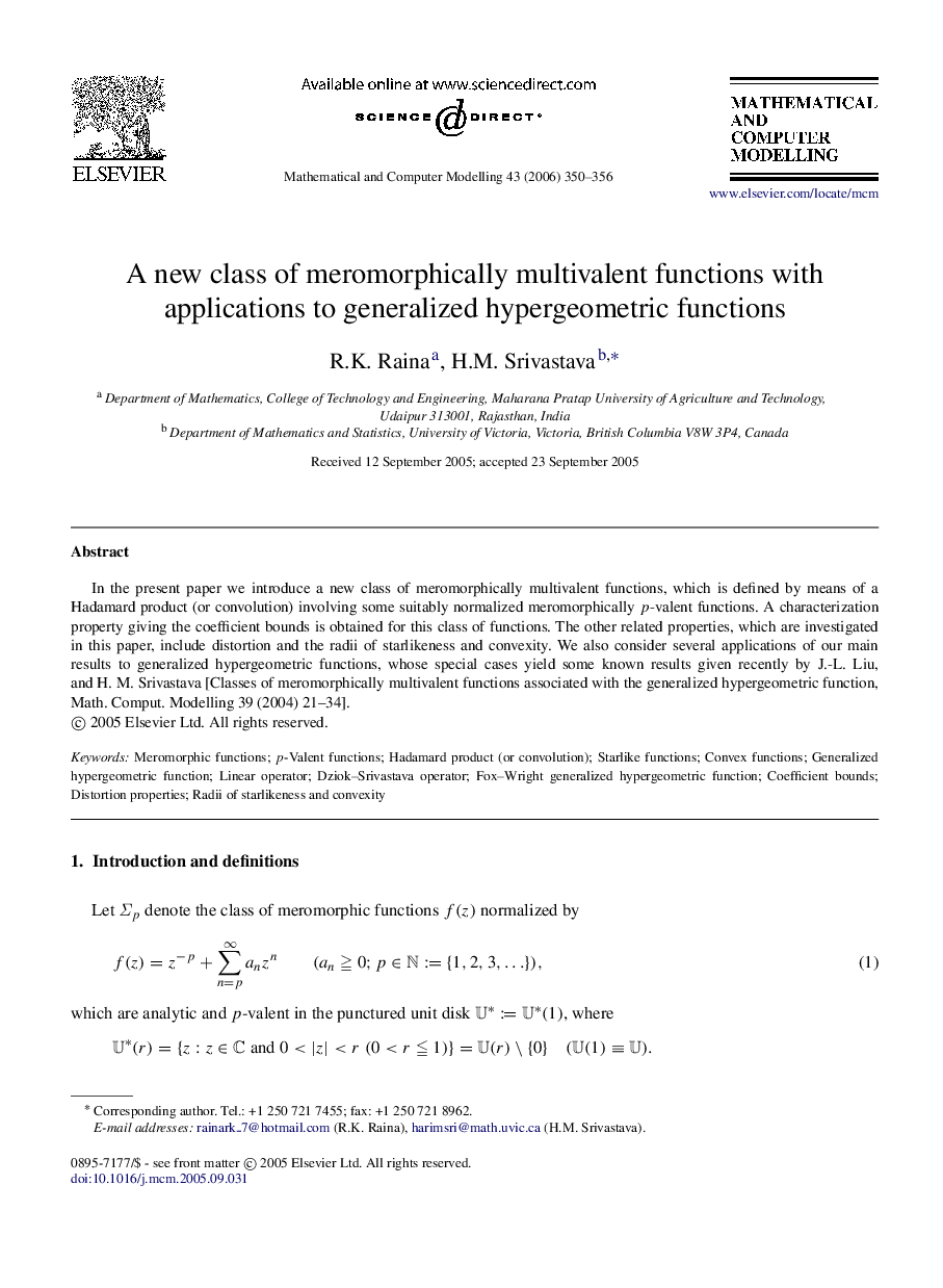 A new class of meromorphically multivalent functions with applications to generalized hypergeometric functions