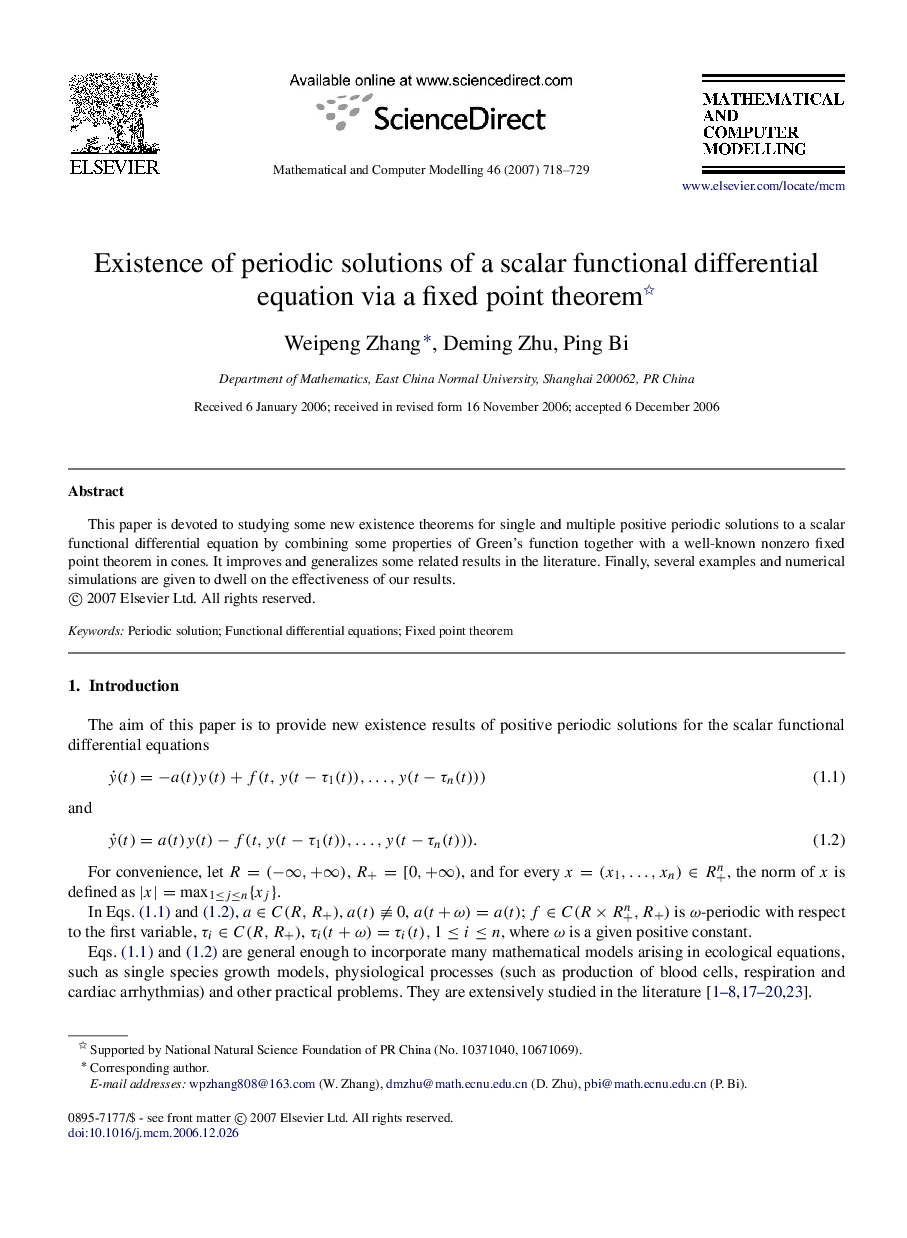 Existence of periodic solutions of a scalar functional differential equation via a fixed point theorem 