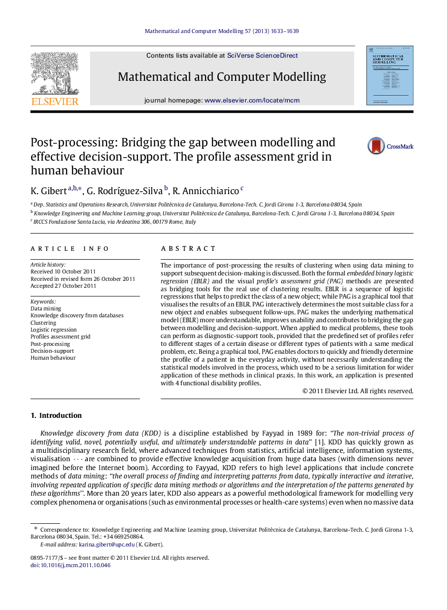 Post-processing: Bridging the gap between modelling and effective decision-support. The profile assessment grid in human behaviour