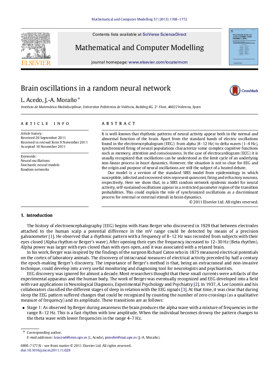 Brain oscillations in a random neural network