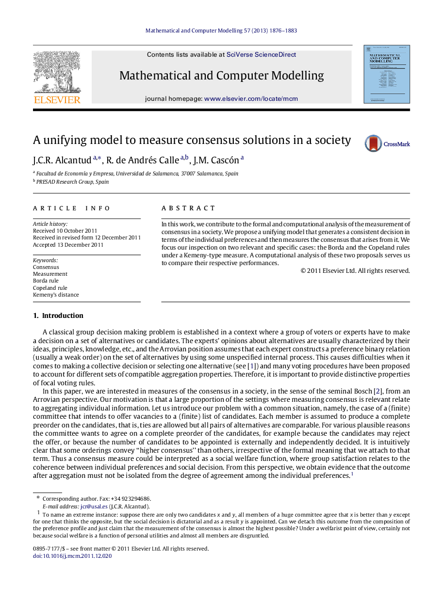 A unifying model to measure consensus solutions in a society