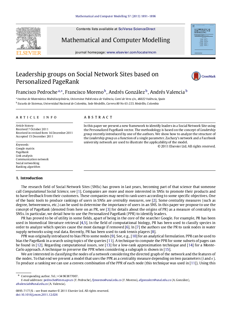 Leadership groups on Social Network Sites based on Personalized PageRank