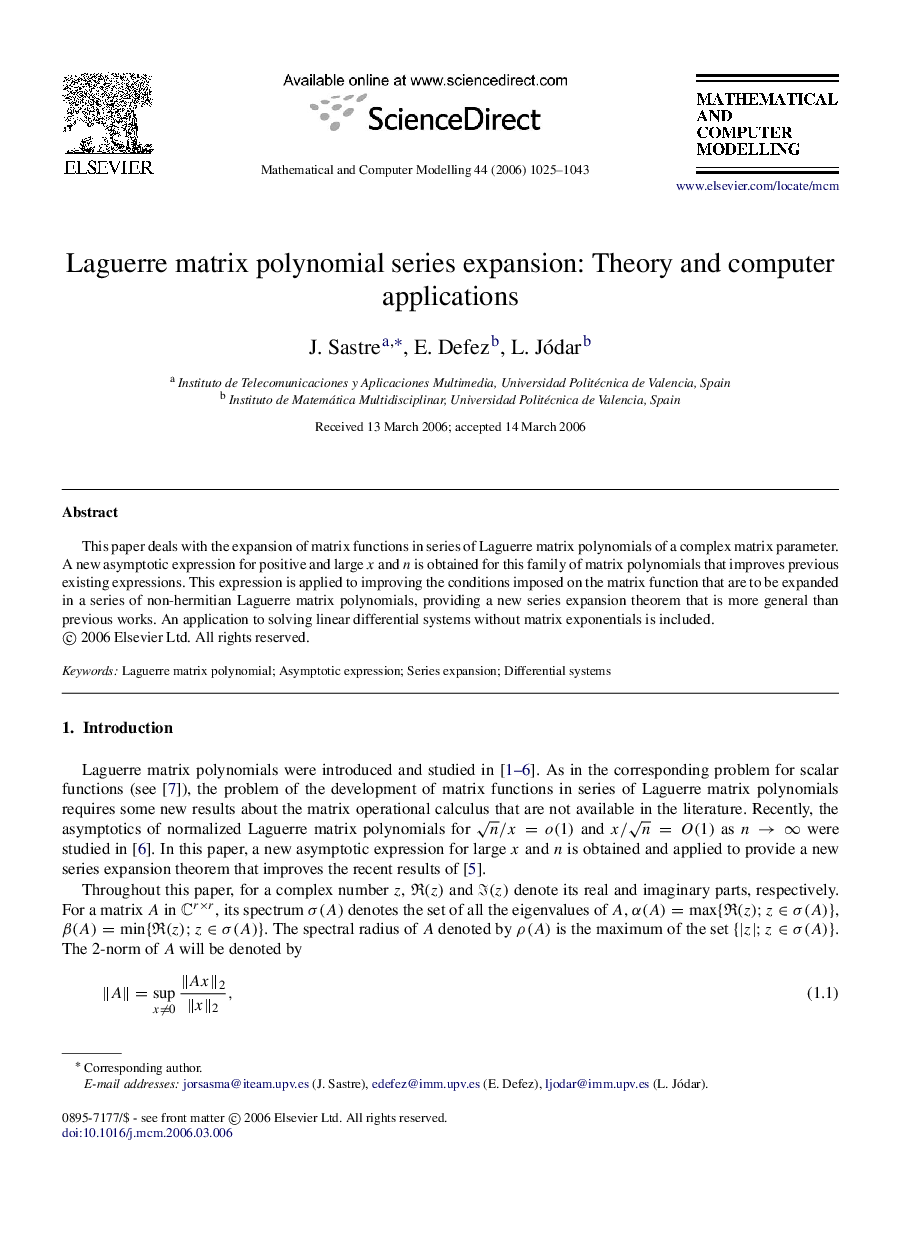 Laguerre matrix polynomial series expansion: Theory and computer applications