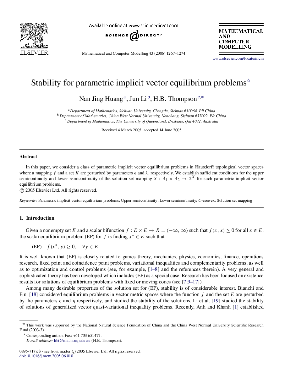 Stability for parametric implicit vector equilibrium problems 