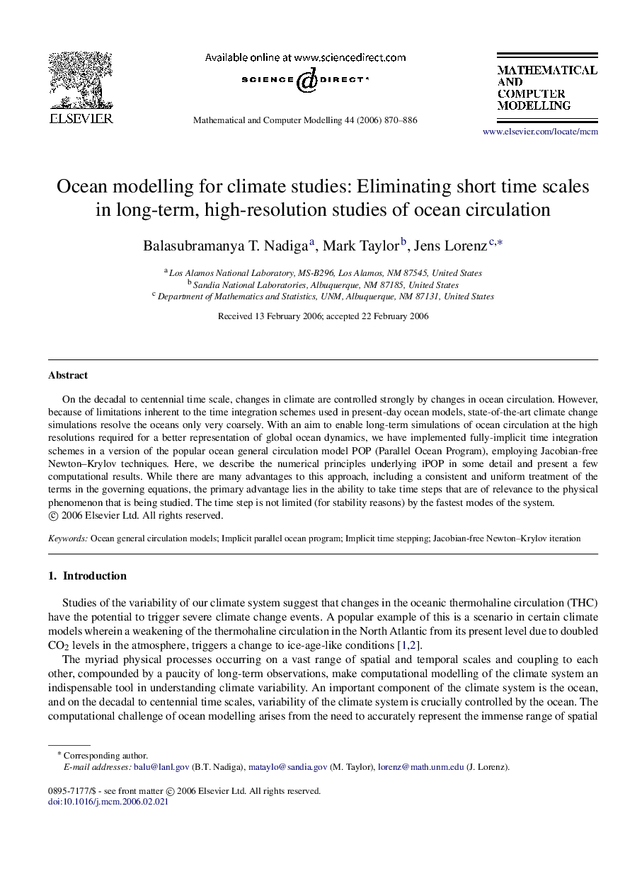 Ocean modelling for climate studies: Eliminating short time scales in long-term, high-resolution studies of ocean circulation