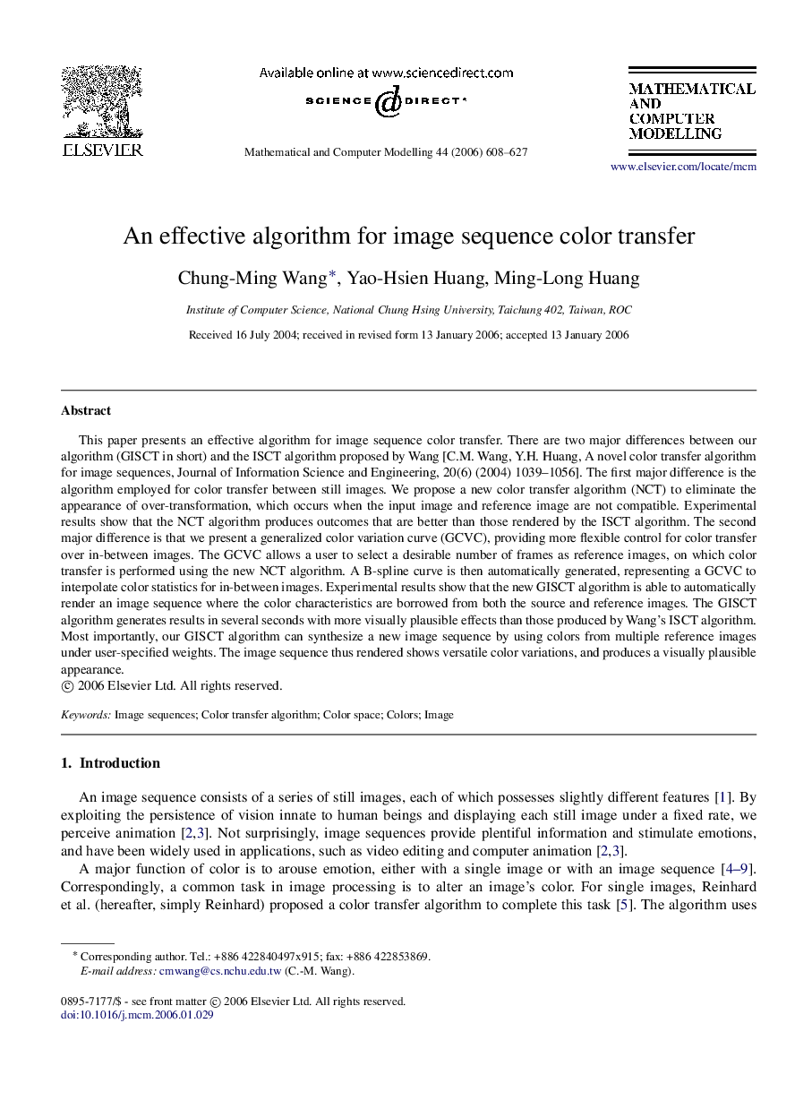 An effective algorithm for image sequence color transfer