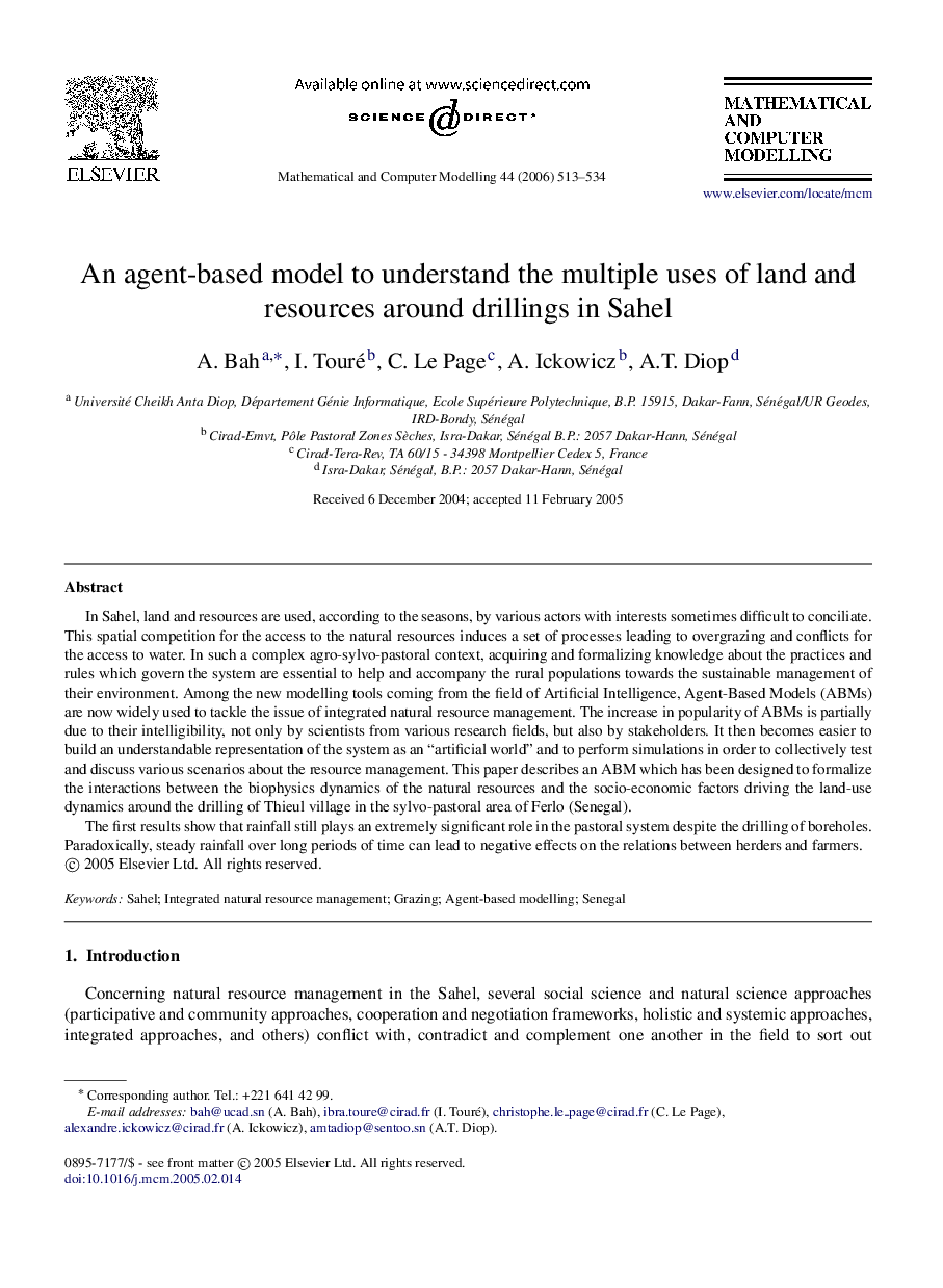 An agent-based model to understand the multiple uses of land and resources around drillings in Sahel