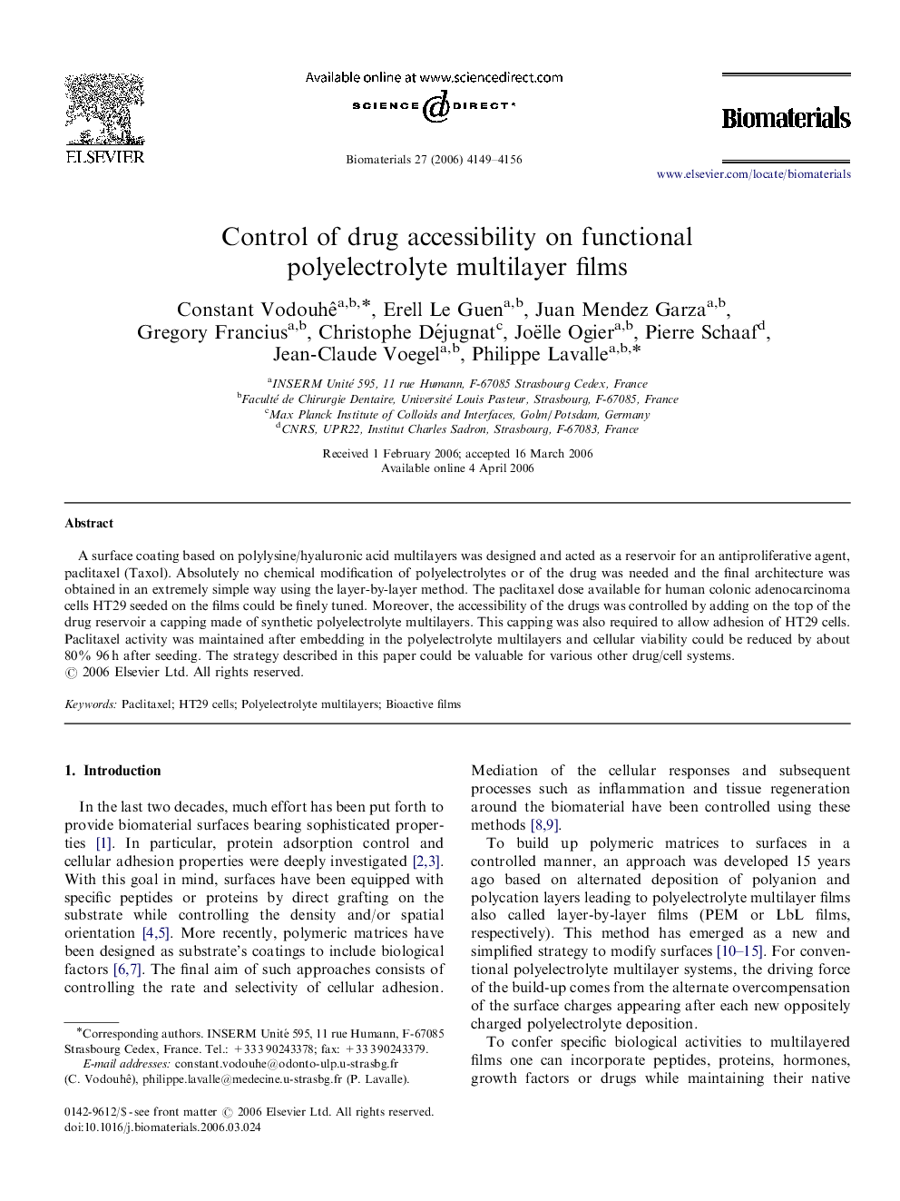 Control of drug accessibility on functional polyelectrolyte multilayer films