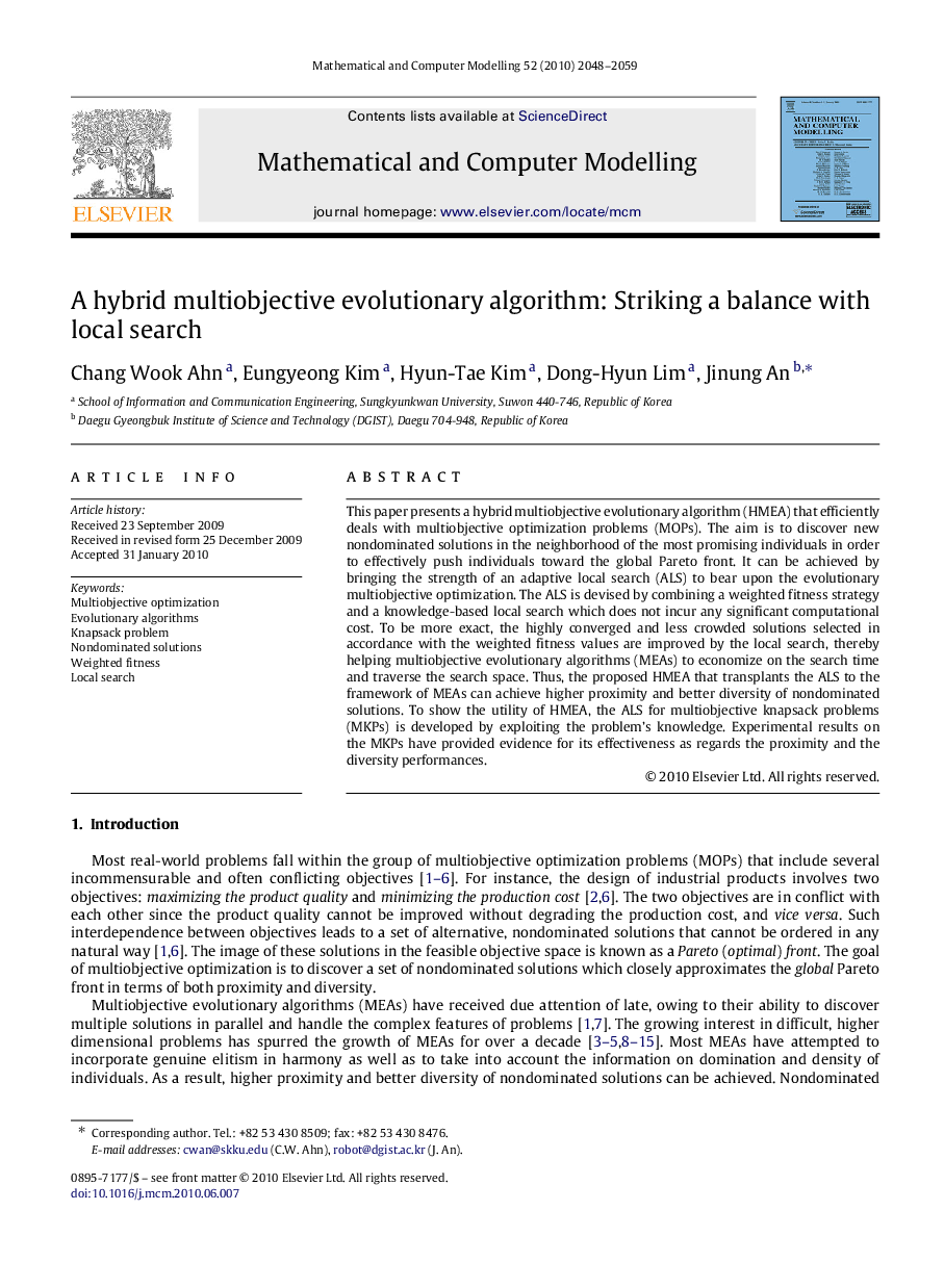 A hybrid multiobjective evolutionary algorithm: Striking a balance with local search