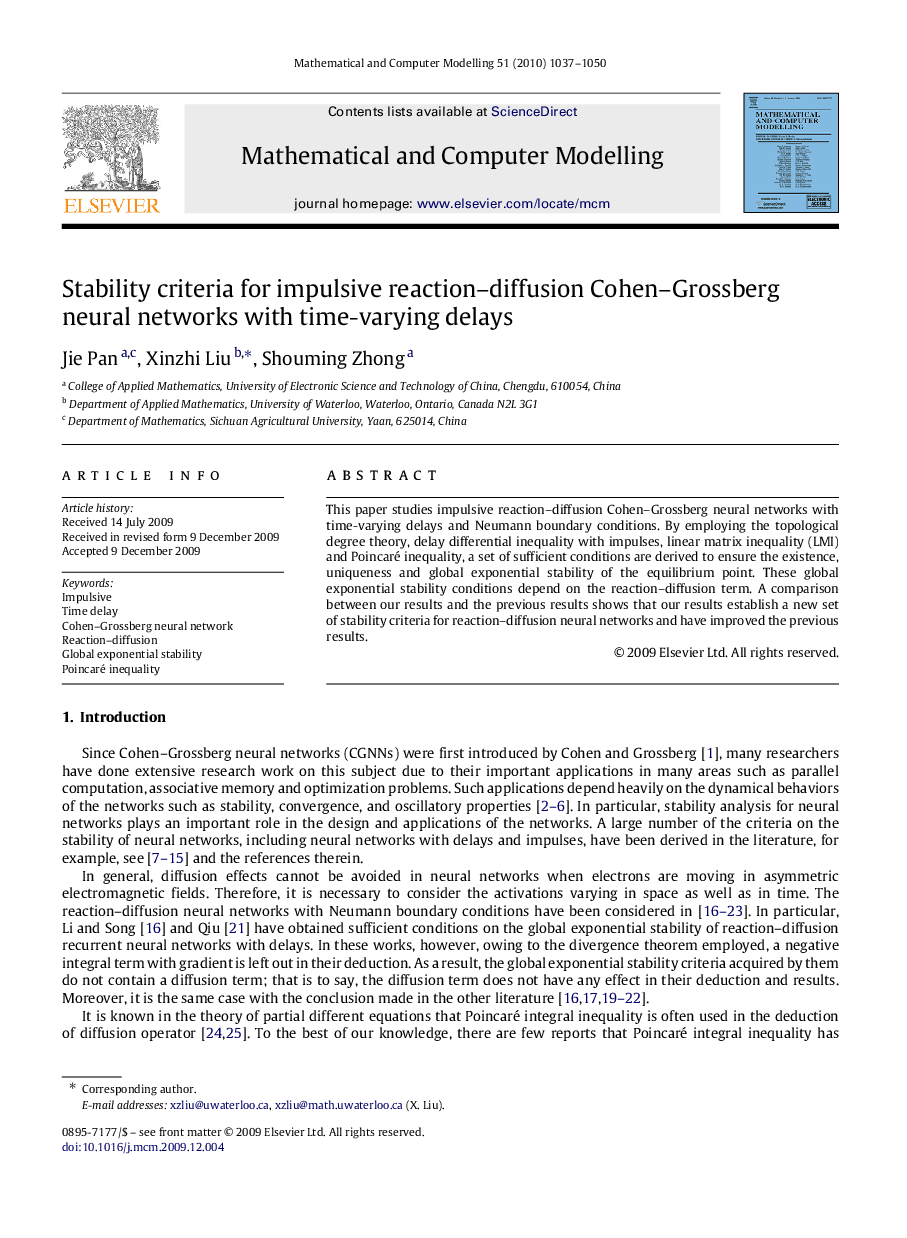 Stability criteria for impulsive reaction–diffusion Cohen–Grossberg neural networks with time-varying delays