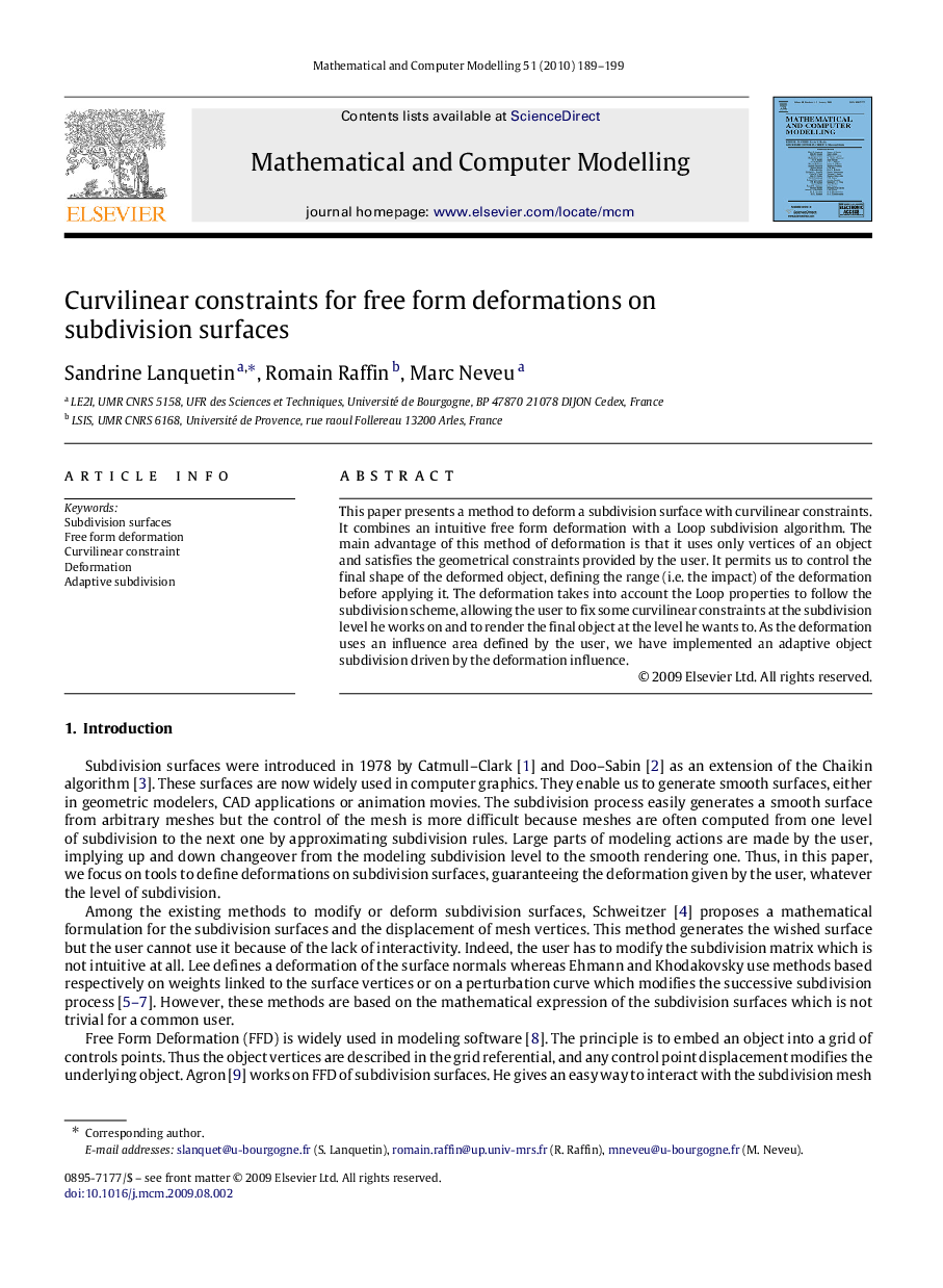 Curvilinear constraints for free form deformations on subdivision surfaces