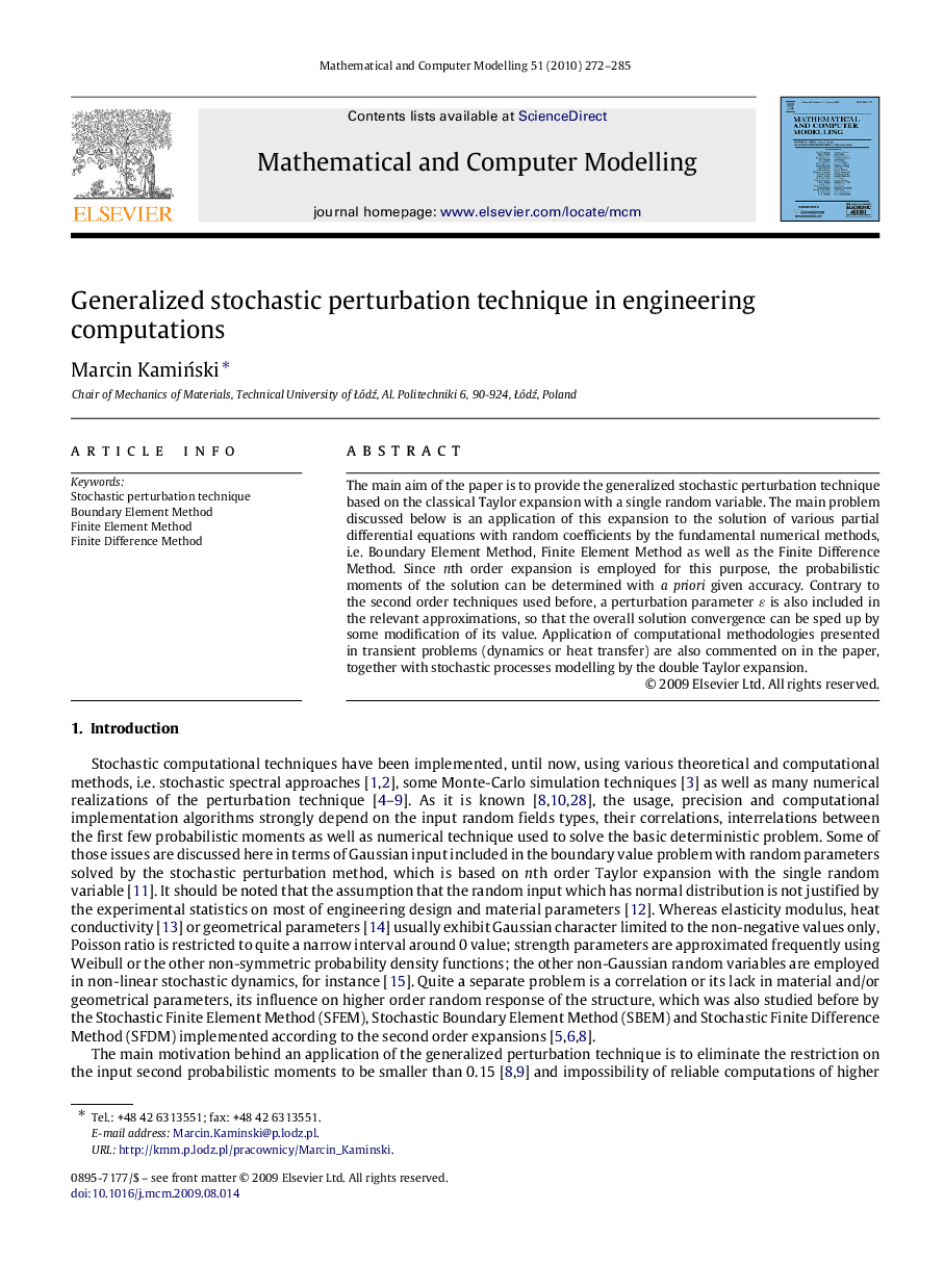 Generalized stochastic perturbation technique in engineering computations