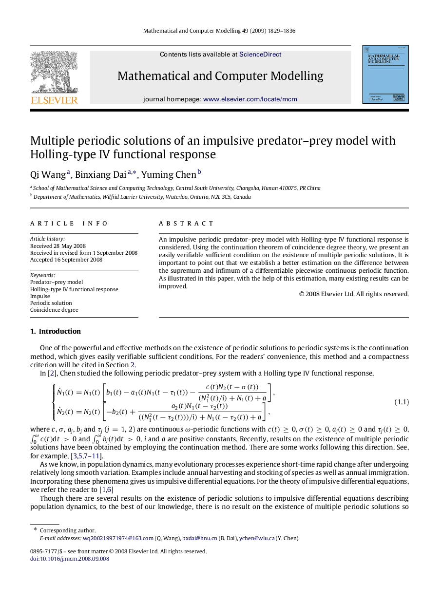 Multiple periodic solutions of an impulsive predator–prey model with Holling-type IV functional response