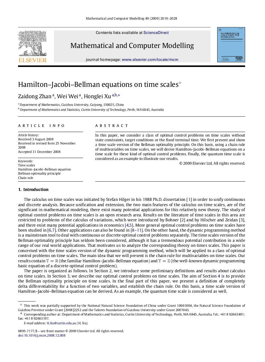 Hamilton–Jacobi–Bellman equations on time scales 