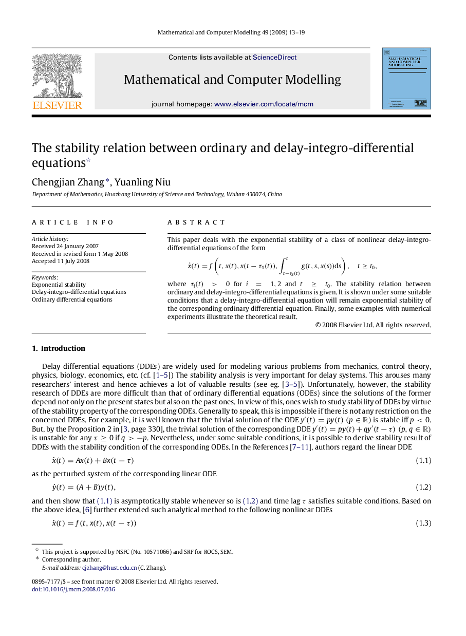 The stability relation between ordinary and delay-integro-differential equations 