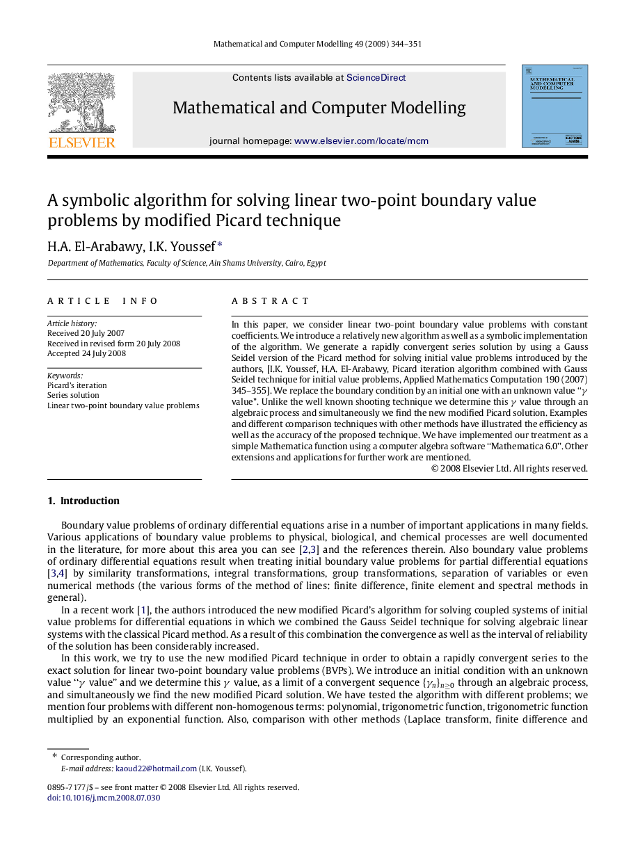 A symbolic algorithm for solving linear two-point boundary value problems by modified Picard technique