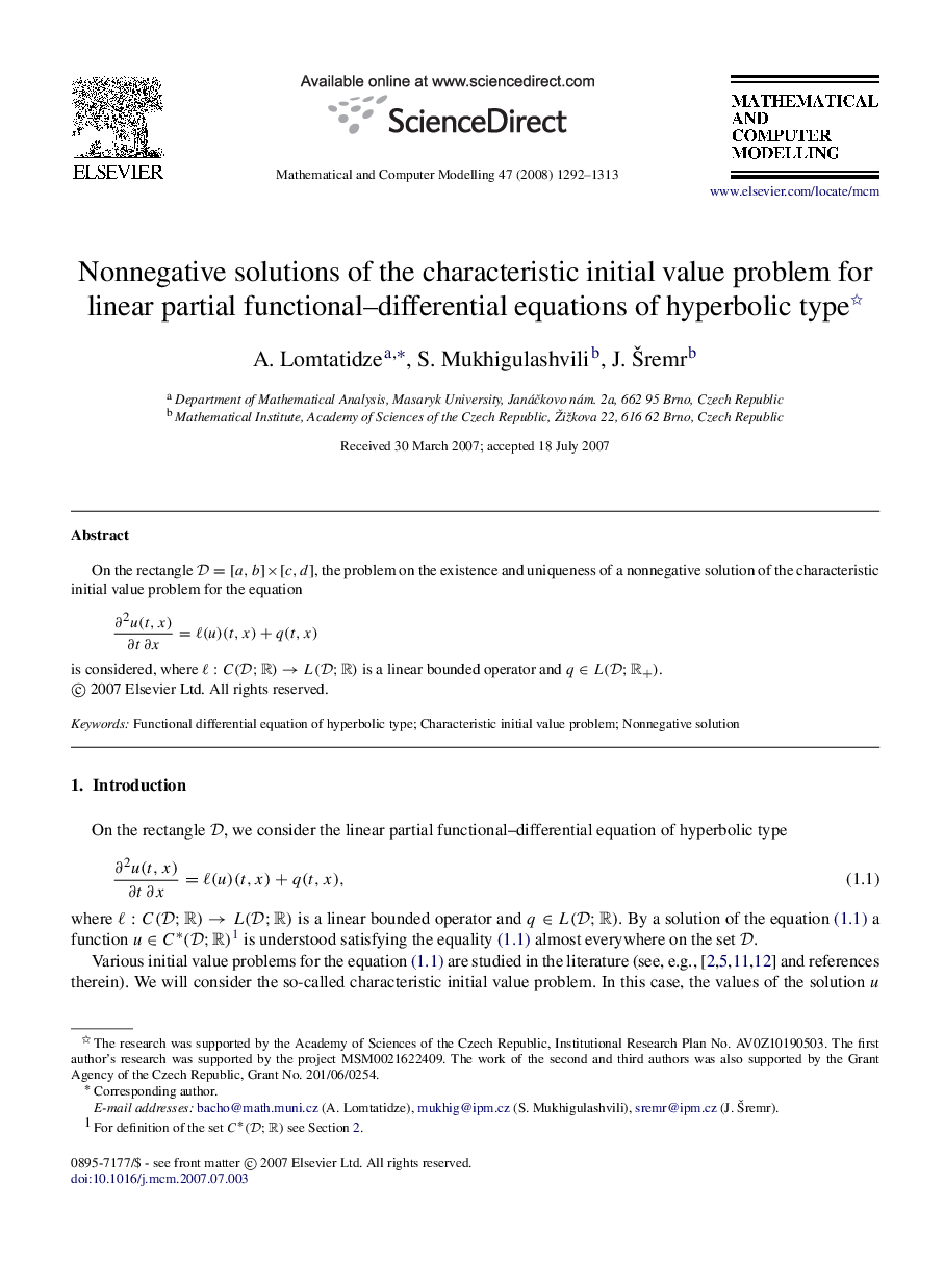 Nonnegative solutions of the characteristic initial value problem for linear partial functional–differential equations of hyperbolic type 