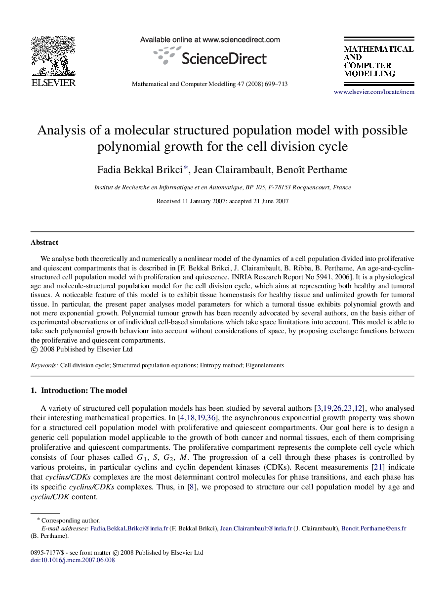 Analysis of a molecular structured population model with possible polynomial growth for the cell division cycle