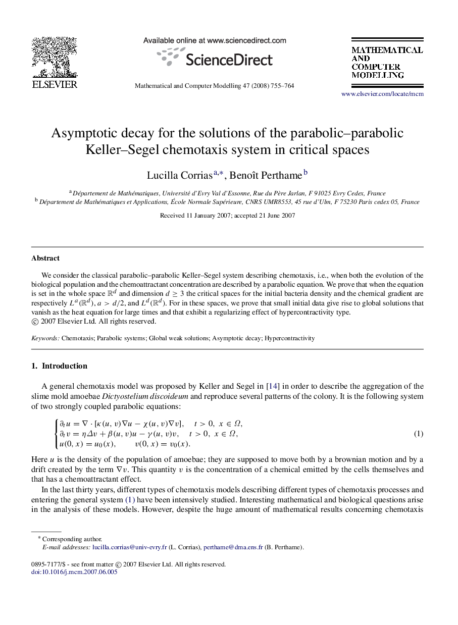 Asymptotic decay for the solutions of the parabolic–parabolic Keller–Segel chemotaxis system in critical spaces