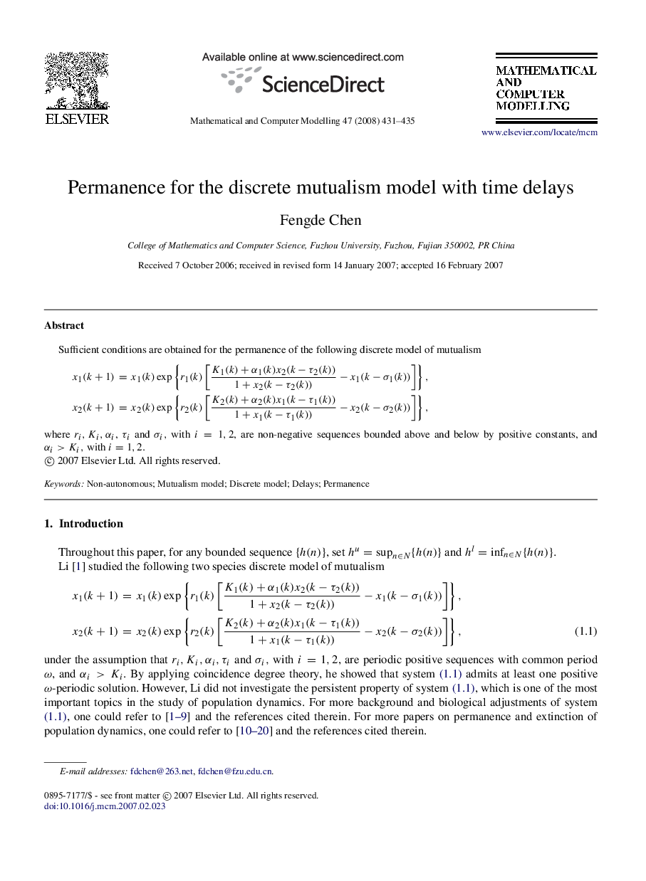 Permanence for the discrete mutualism model with time delays