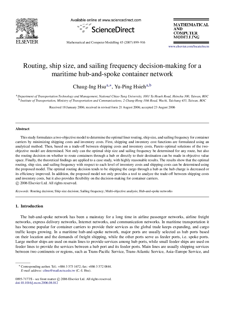 Routing, ship size, and sailing frequency decision-making for a maritime hub-and-spoke container network