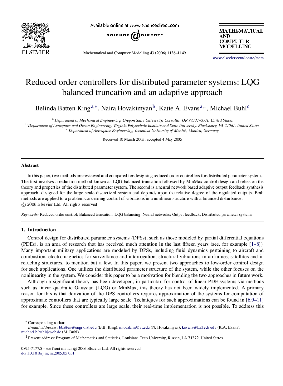 Reduced order controllers for distributed parameter systems: LQG balanced truncation and an adaptive approach