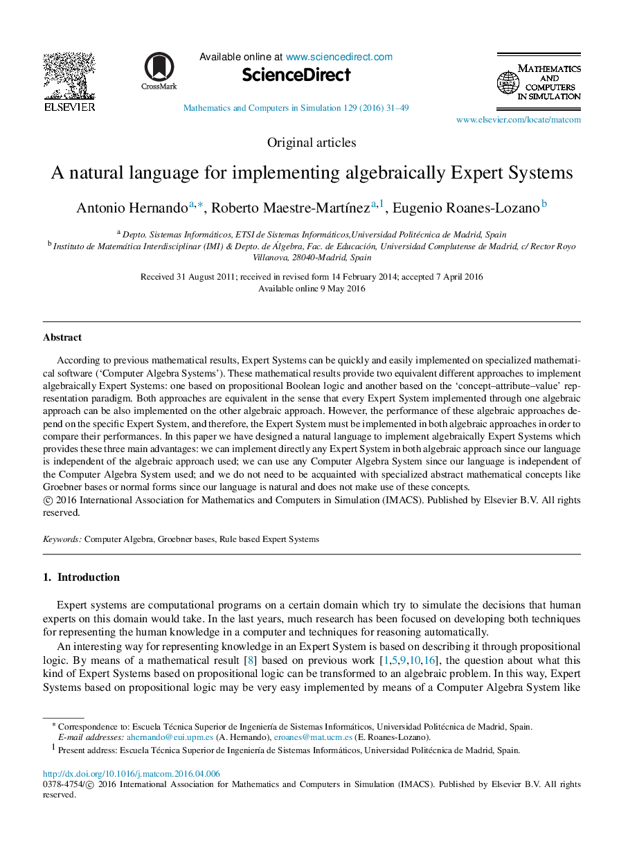 A natural language for implementing algebraically Expert Systems