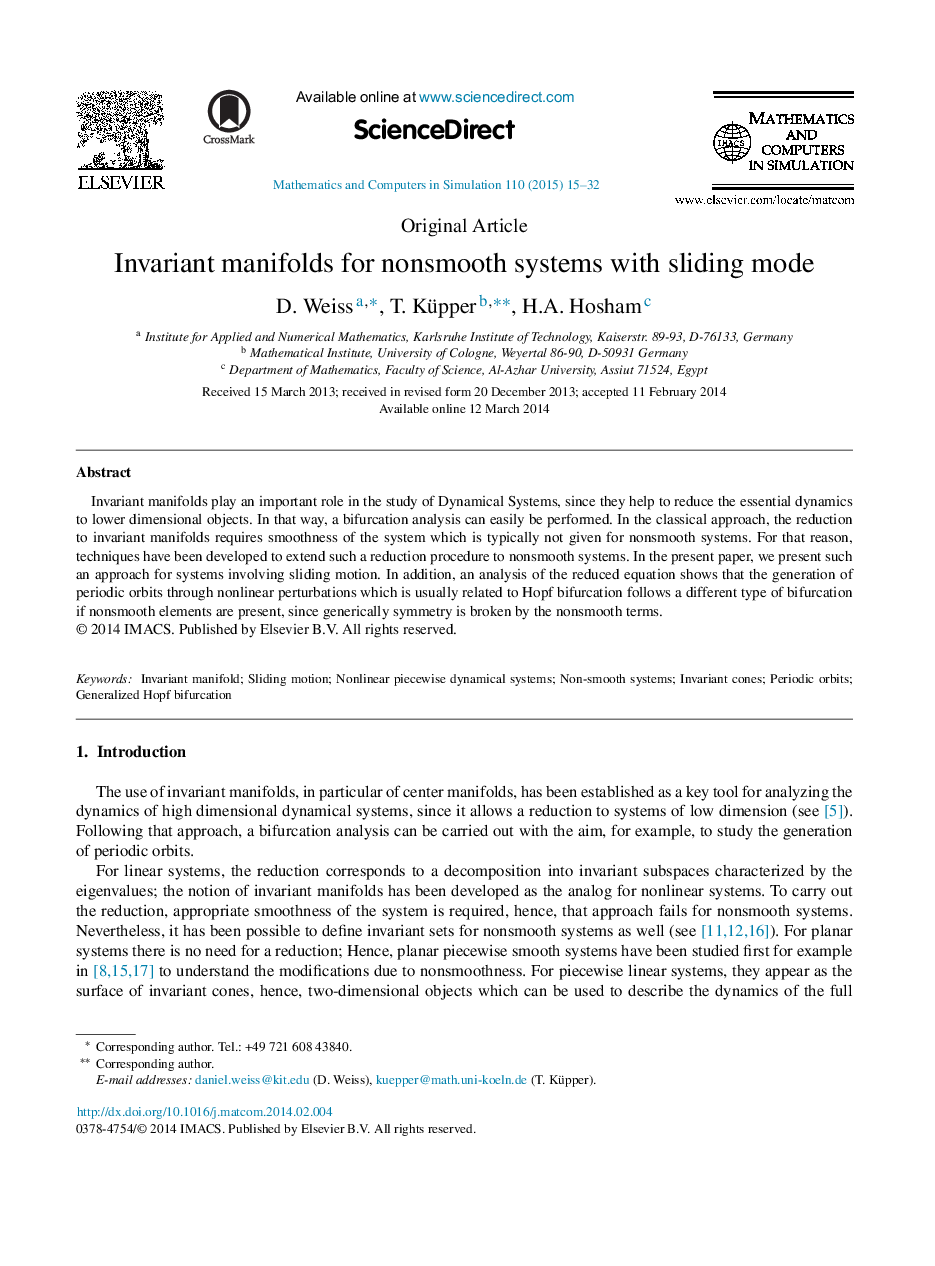 Invariant manifolds for nonsmooth systems with sliding mode