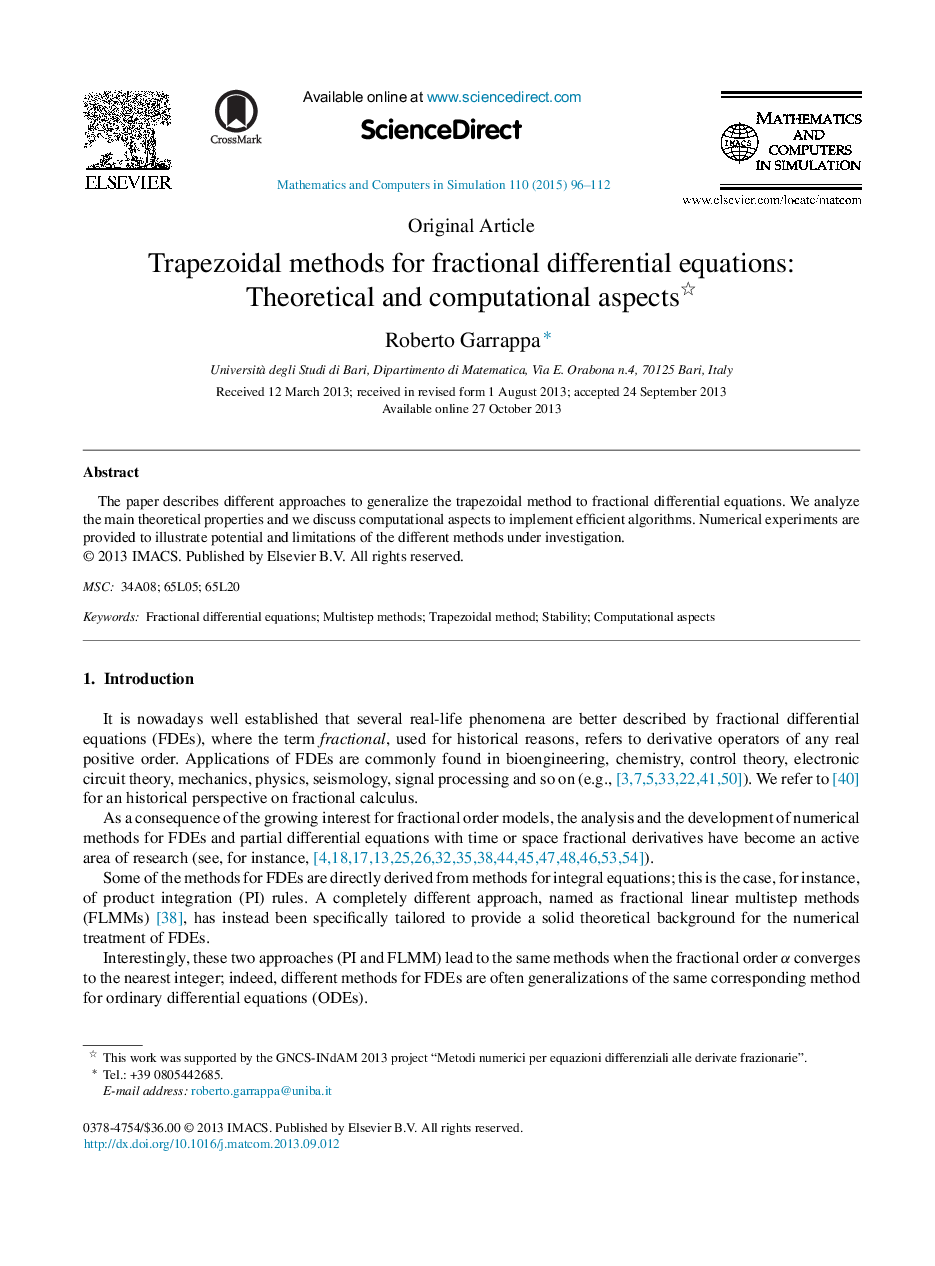 Trapezoidal methods for fractional differential equations: Theoretical and computational aspects 