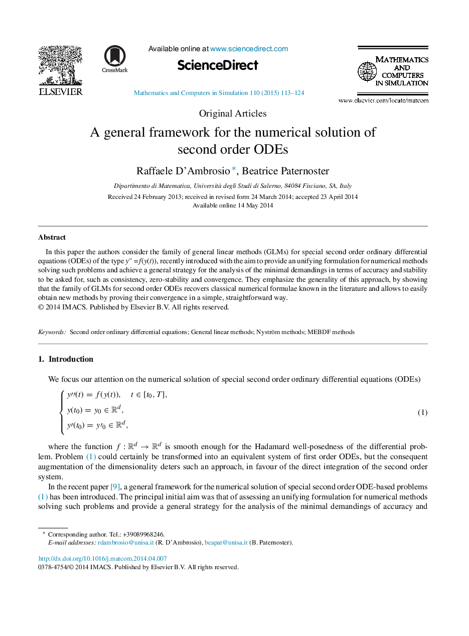 A general framework for the numerical solution of second order ODEs