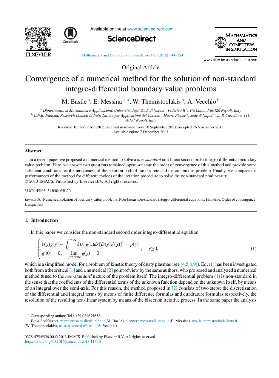 Convergence of a numerical method for the solution of non-standard integro-differential boundary value problems