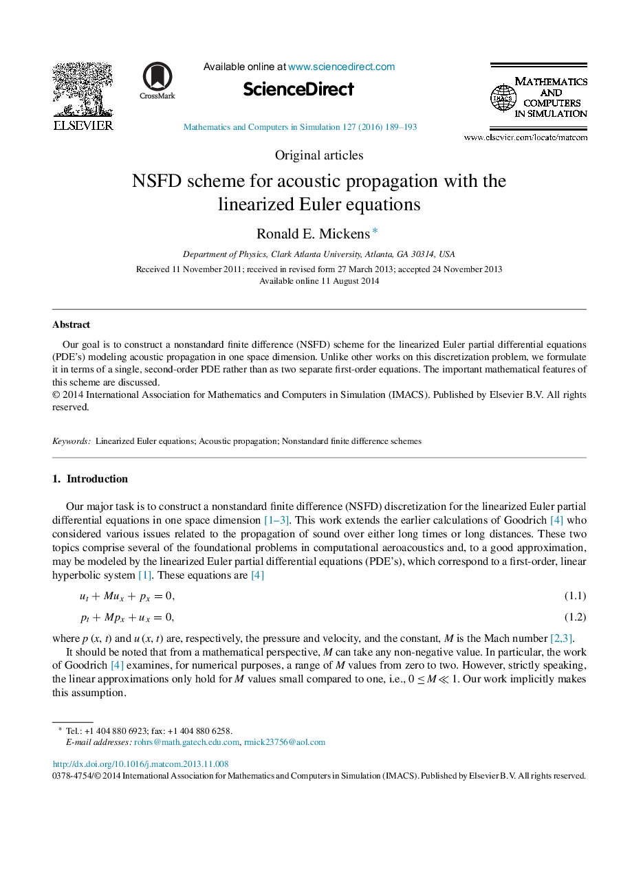 NSFD scheme for acoustic propagation with the linearized Euler equations