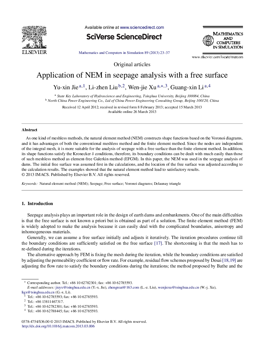 Application of NEM in seepage analysis with a free surface