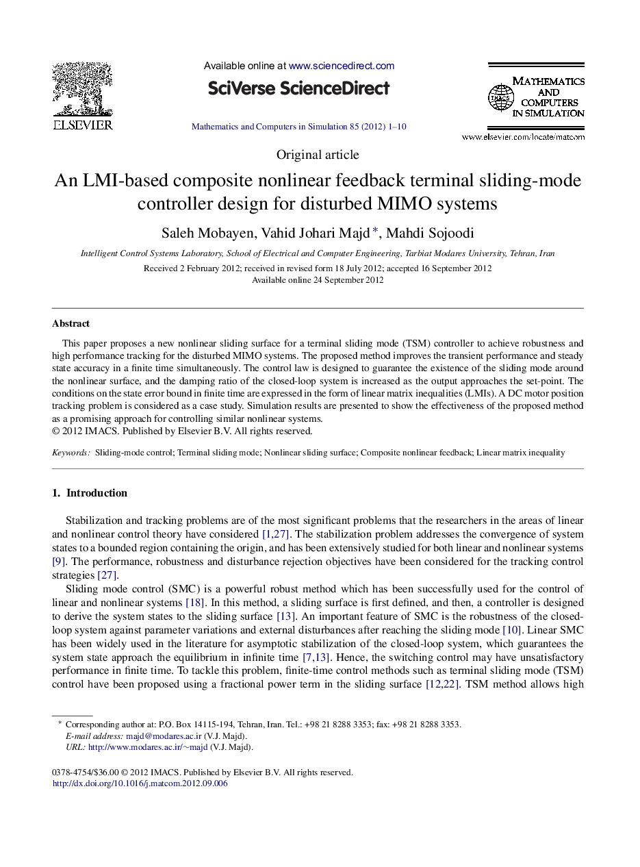 An LMI-based composite nonlinear feedback terminal sliding-mode controller design for disturbed MIMO systems