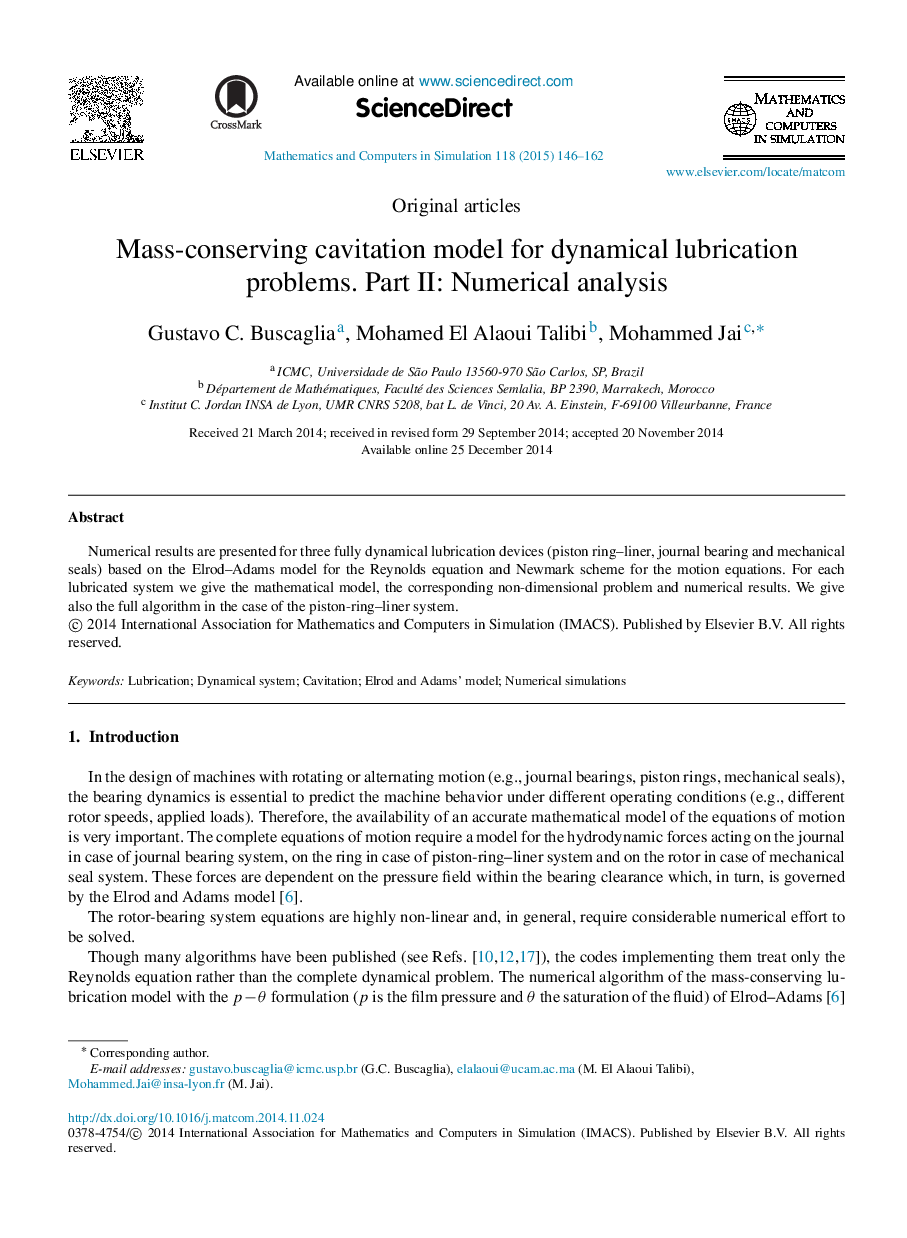 Mass-conserving cavitation model for dynamical lubrication problems. Part II: Numerical analysis